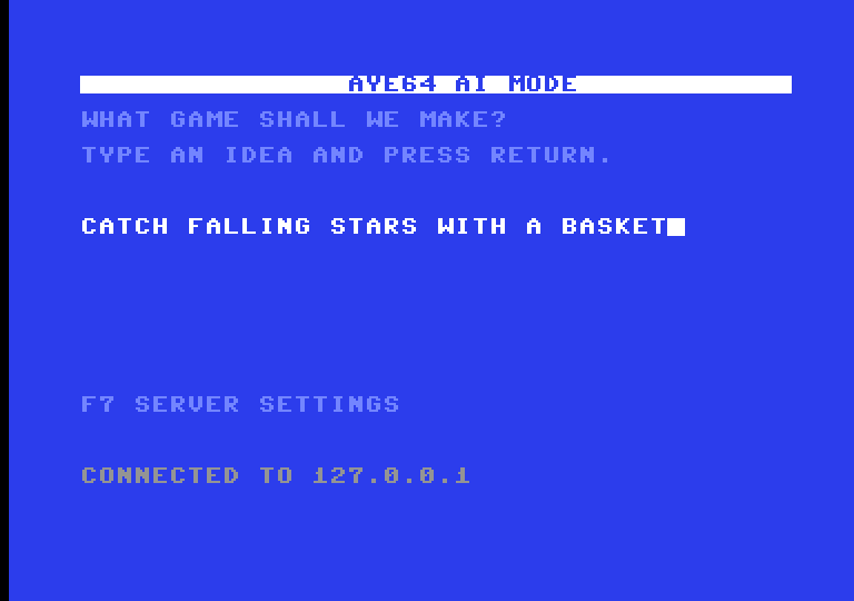 AI mode prompt screen with a typed game idea